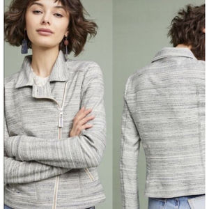 ANTHROPOLOGIE Caitlin Moto Jacket Blazer Asymmetric Zip Black White small